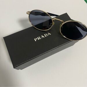 Prada Black and Gold Round Sunglasses